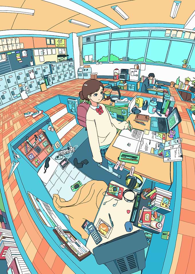 Anime School Scene with Student