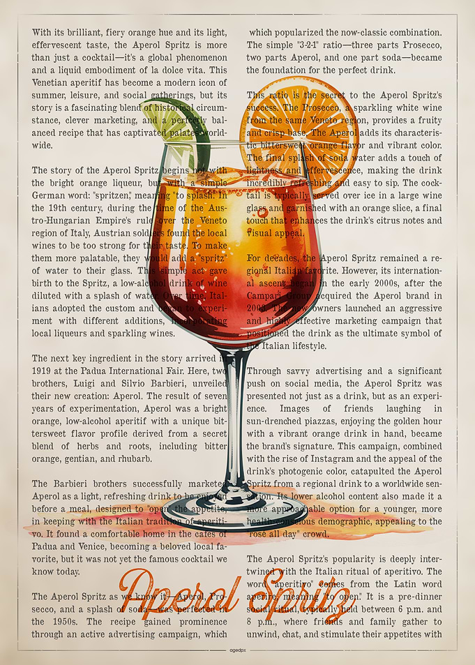 Aperol Spritz Cocktail on Text Background