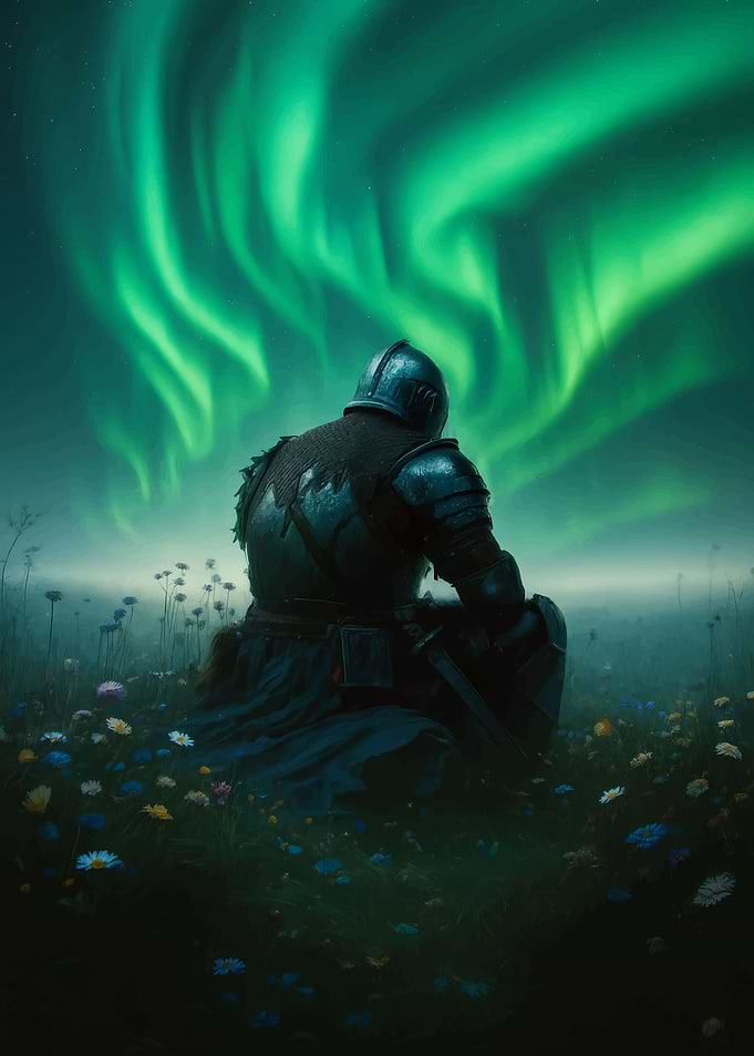 Knight under Aurora Borealis
