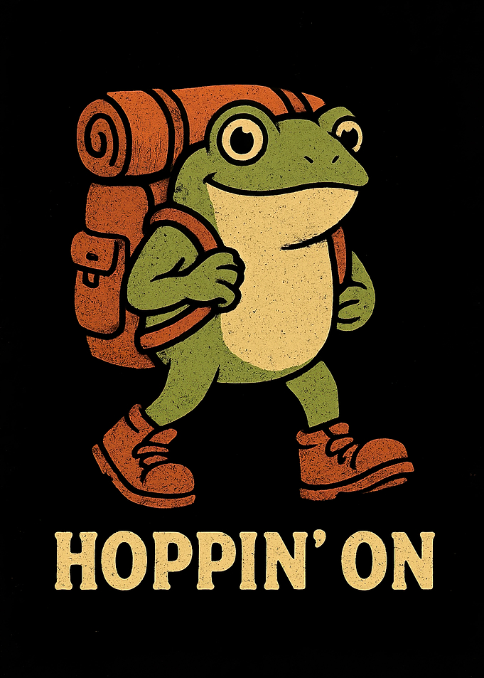 Hopping Frog Hiker Cartoon Illustration