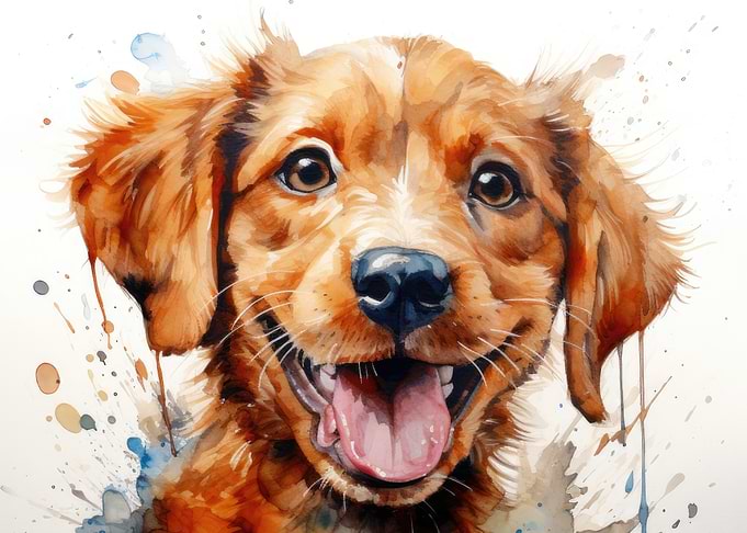 Watercolor Portrait of a Happy Dog