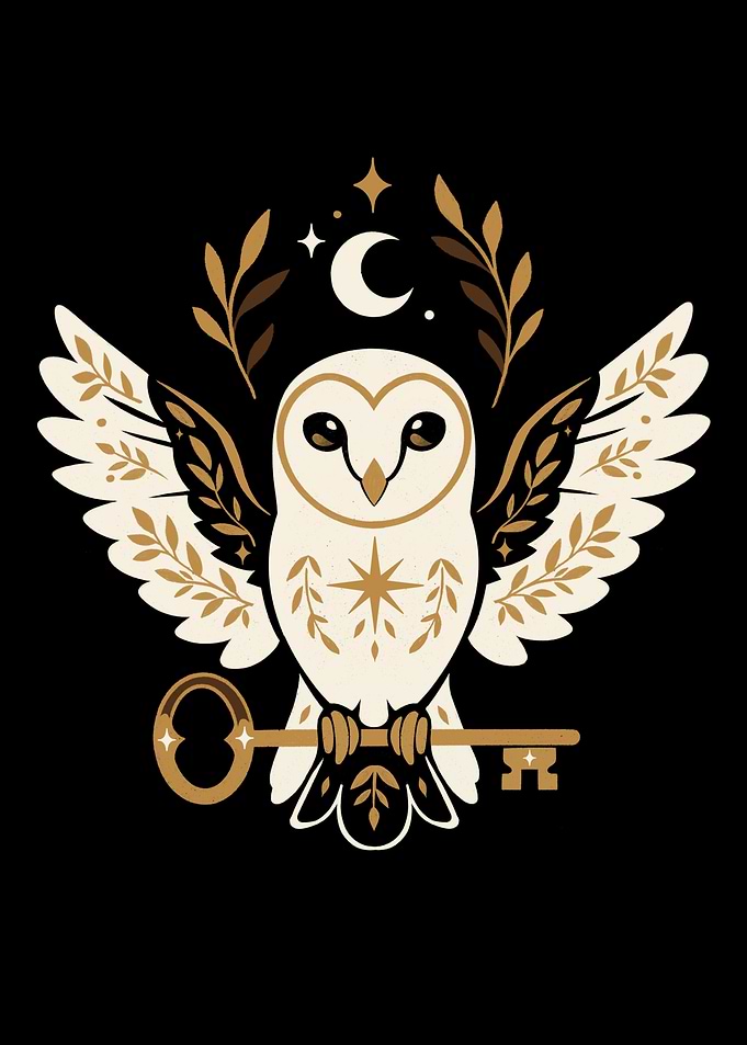 Owl with Key and Celestial Elements