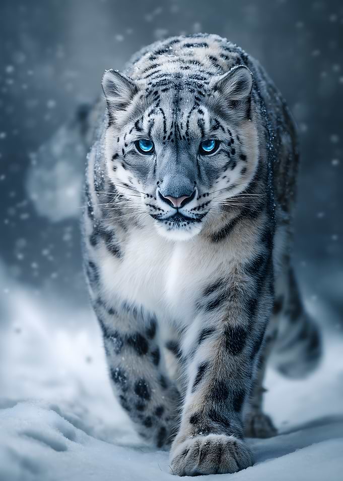 Snow Leopard Portrait in Winter Snow