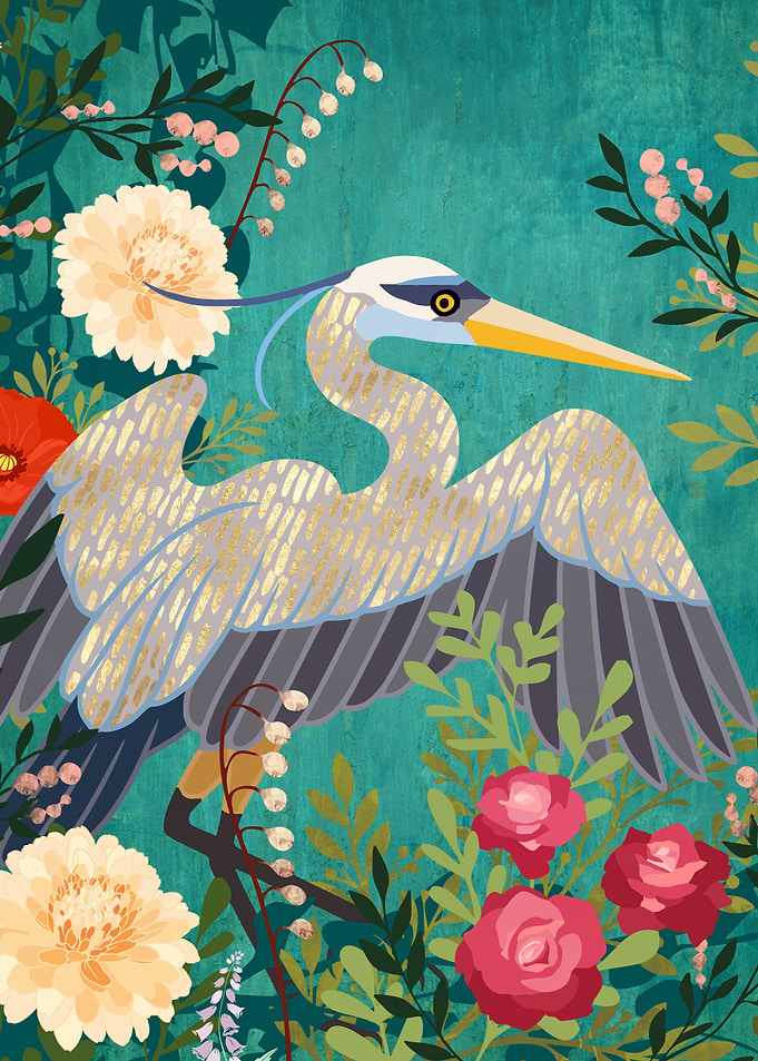 Bohemian Floral Heron
