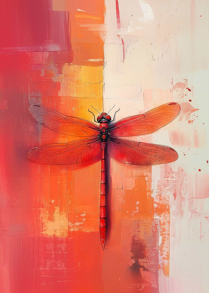 Red Dragonfly Abstract Painting | Dragonfly wall art