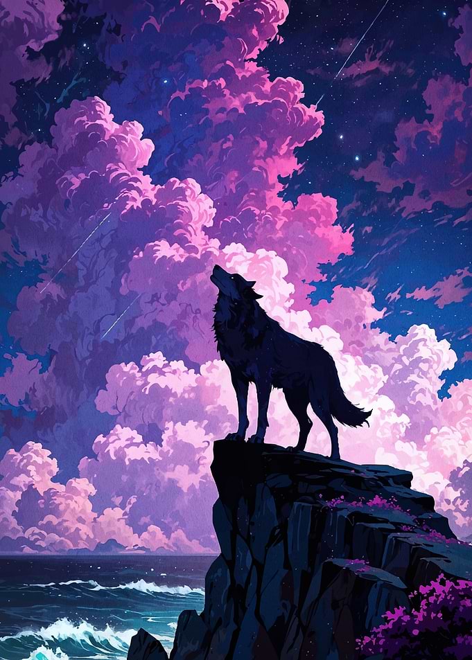 Wolf Howling Night Sky