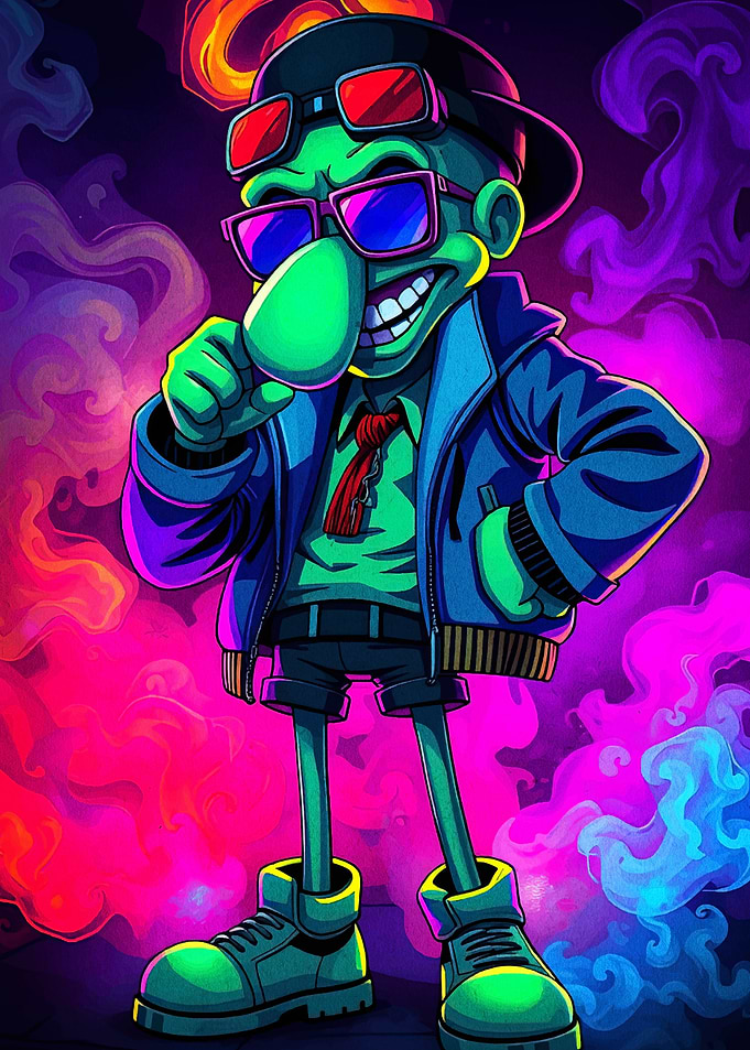 Cartoon Green Character with Sunglasses