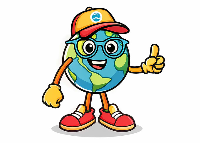 Smiling Earth Mascot with Glasses and Cap — Thumbs Up Cartoon Globe
