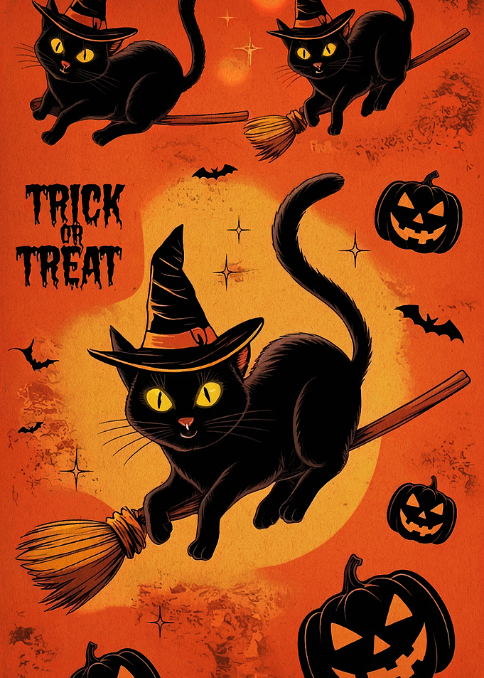 Halloween Cats and Pumpkins