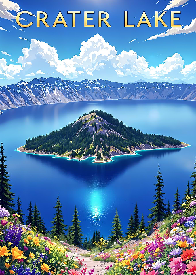 Crater Lake scenic Oregon Travel Poster
