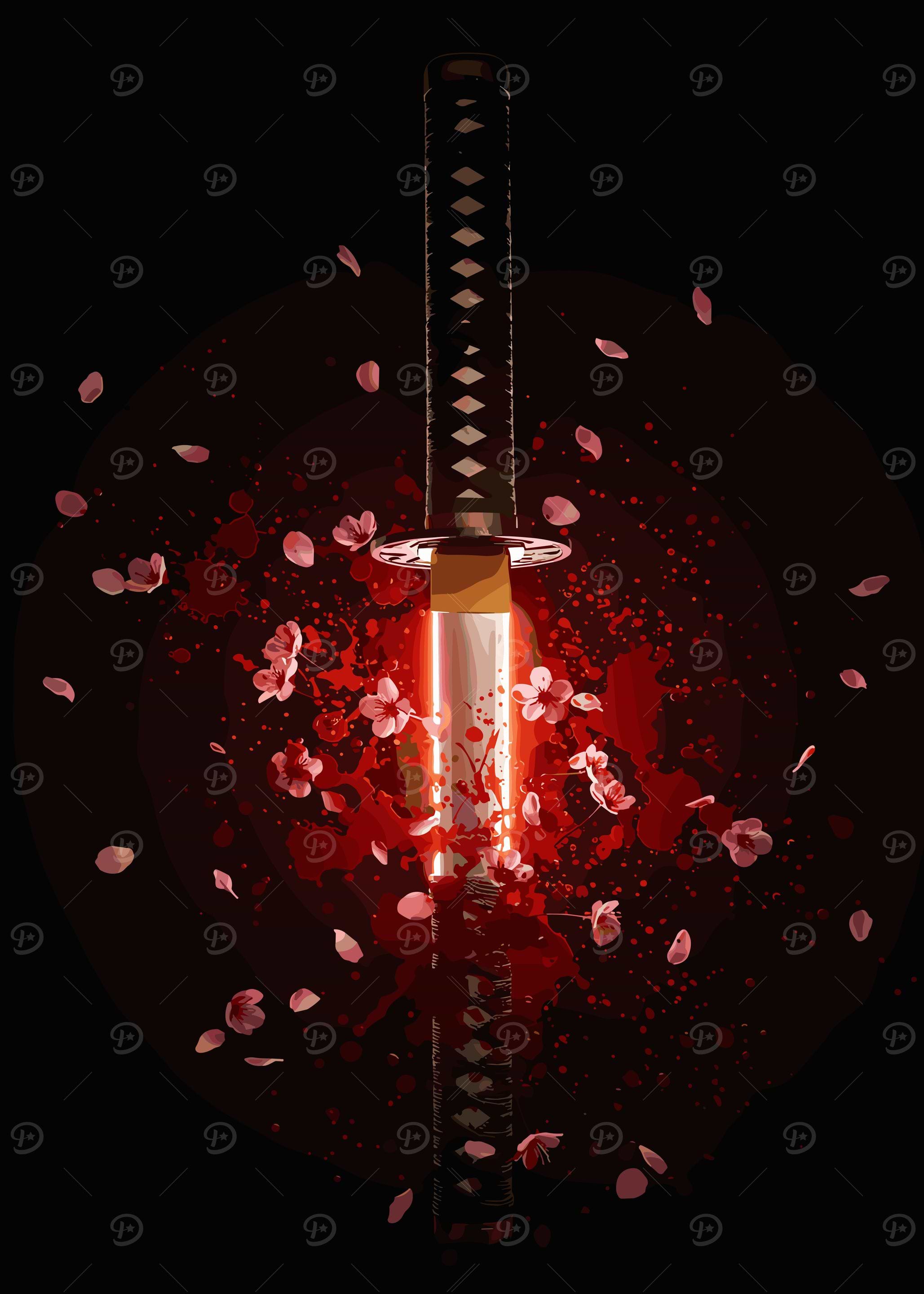 Katana with Blood and Cherry Blossoms