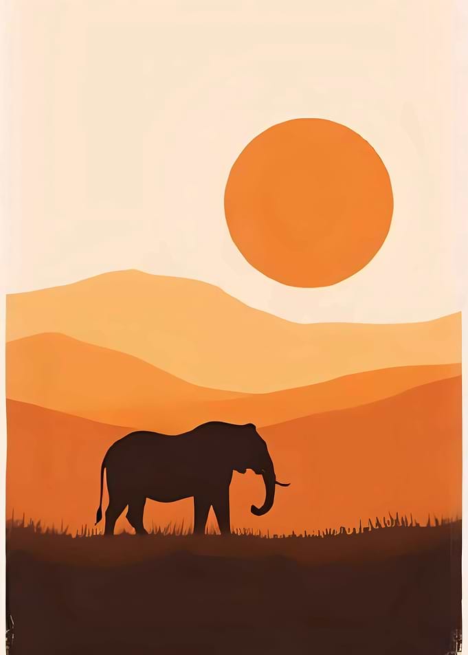 Elephant Silhouette Sunset Landscape Art