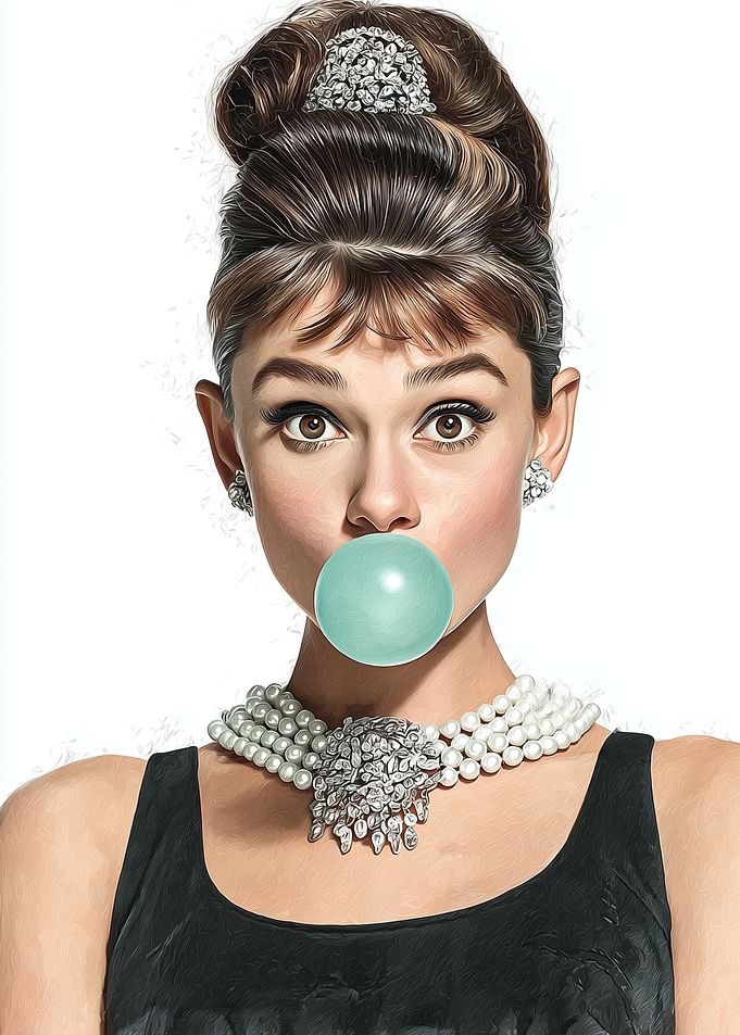 Audrey Hepburn Blowing Bubble Gum