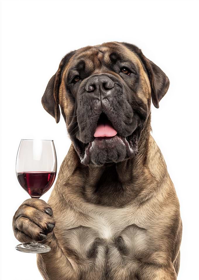 Mastiff dog with Wine Glass Portrait