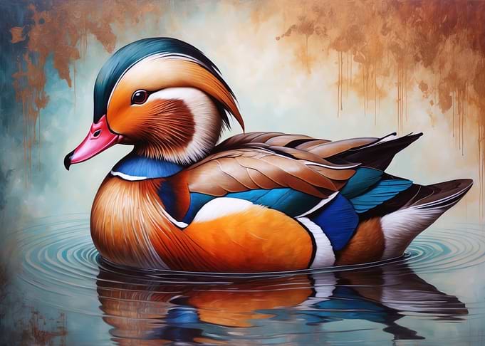 Mandarin Duck in Water Painting