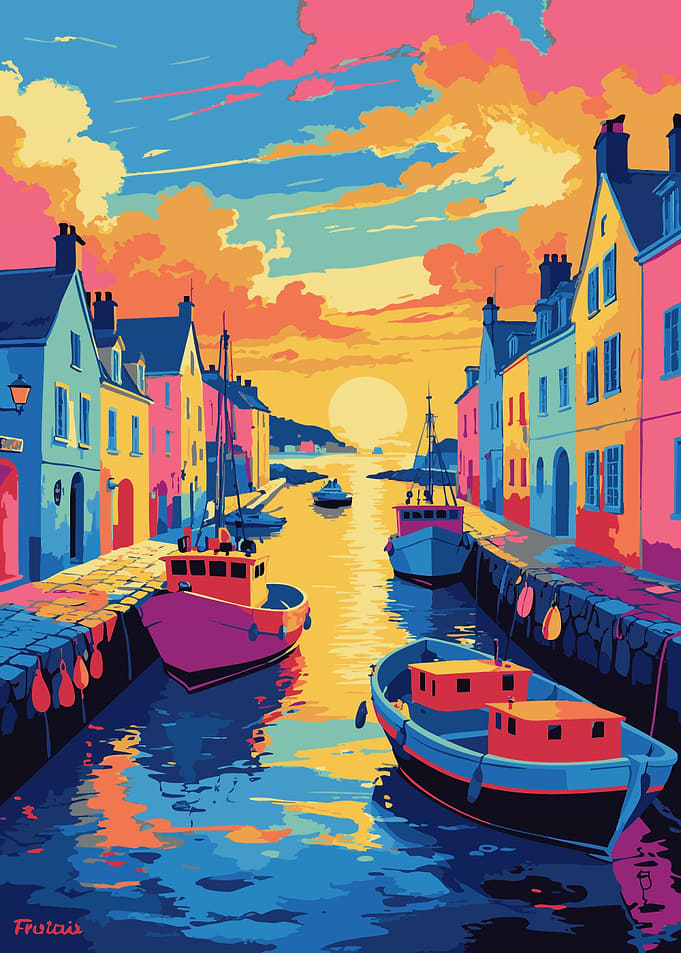 Colorful Harbor Scene Painting