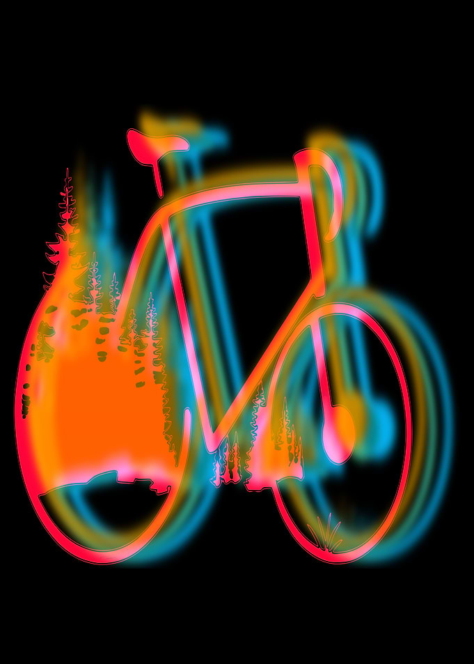 Neon Bicycle with Forest Silhouette