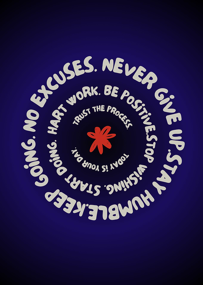 Inspirational Circular Text Art on Blue