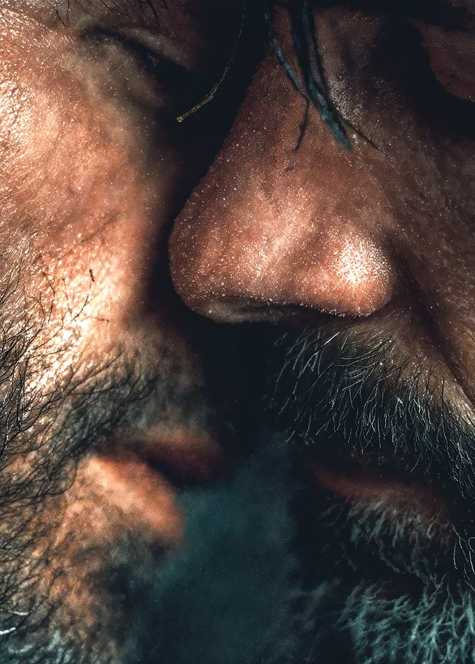Close-up of a Bearded men Intimate Kiss, Gay Couple
