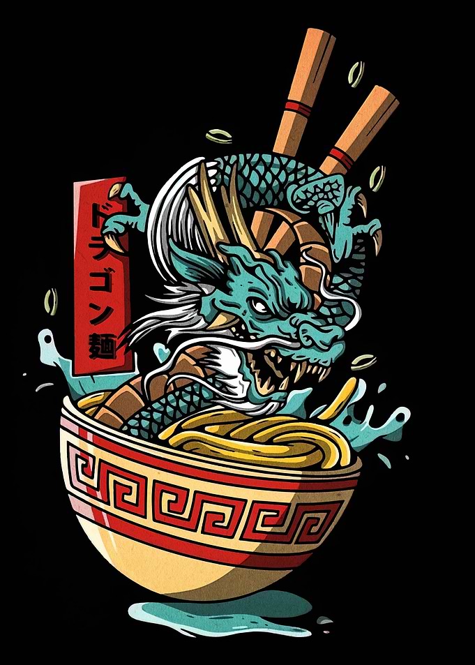 Dragon Ramen Bowl Illustration