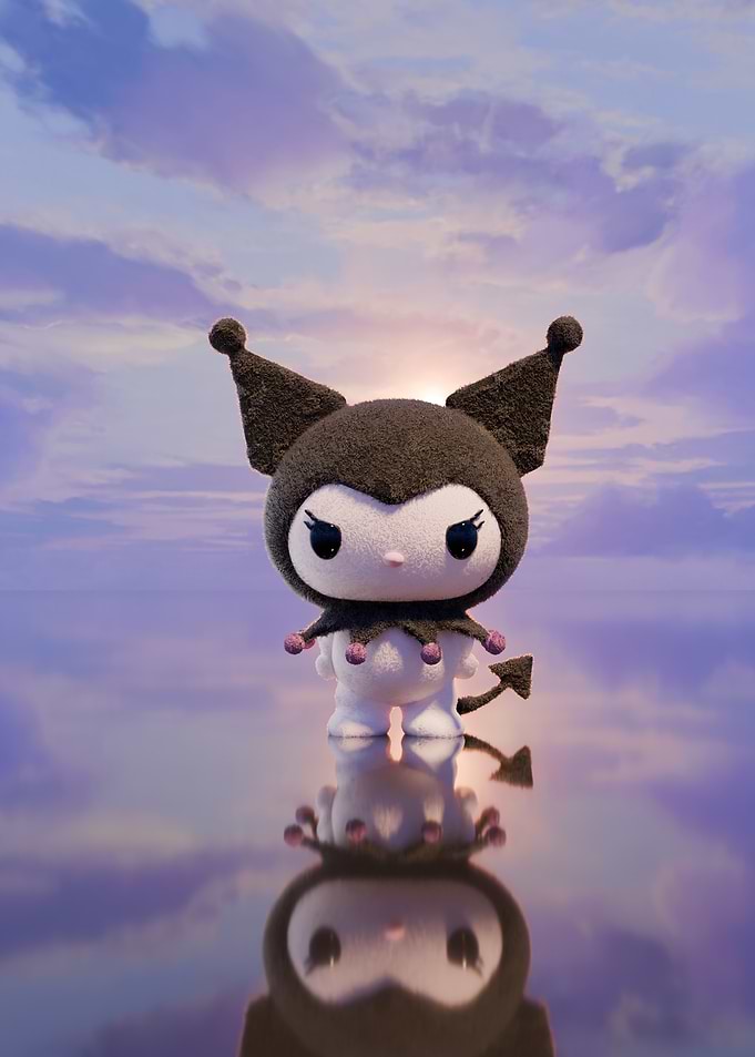 Kuromi Plush Toy on Reflective Surface