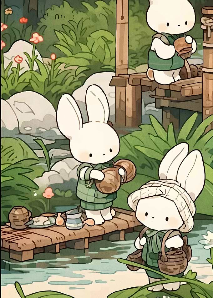 Cute Bunnies Lush Landscape