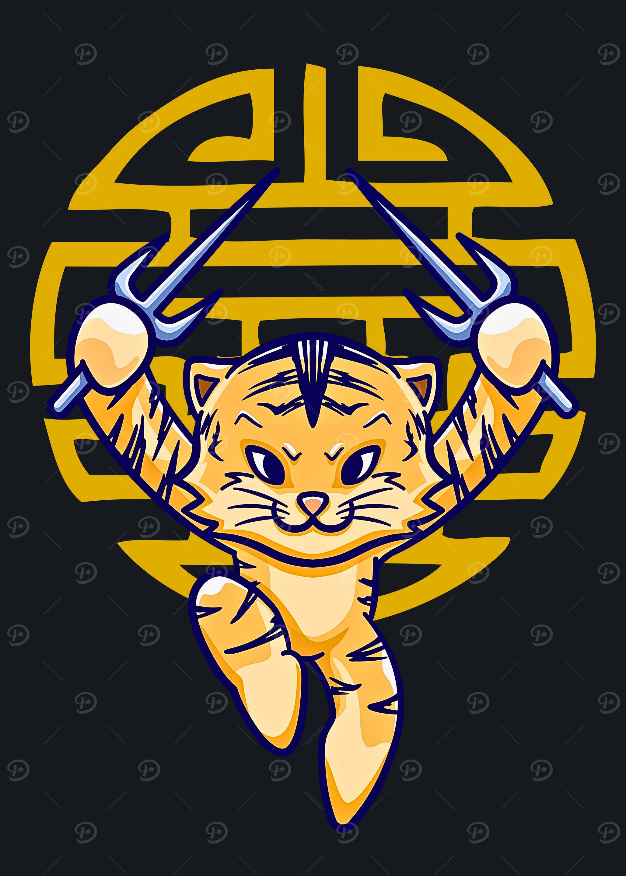 Cartoon Tiger Ninja with Sai Weapons