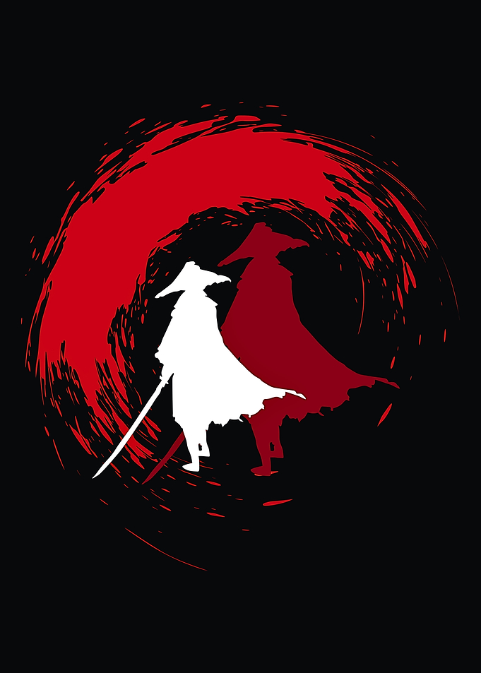 Samurai Silhouette with Red Brush Stroke