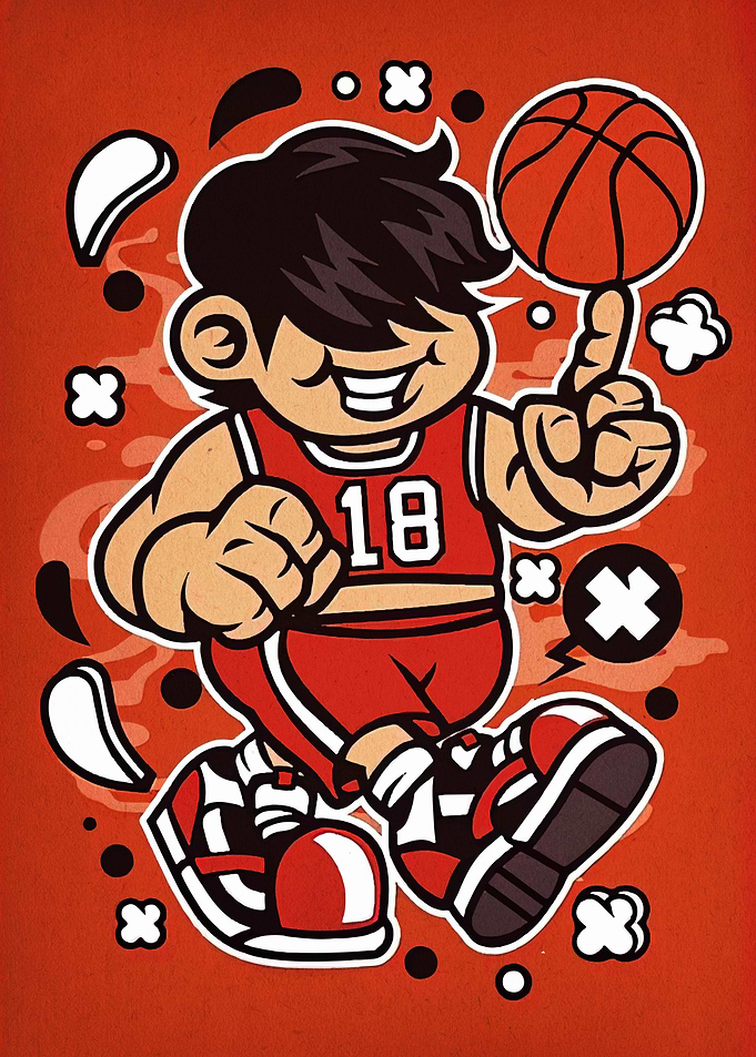 Cartoon Basketball Player Spinning Ball
