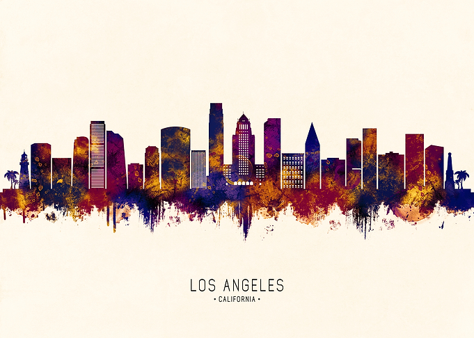 Los Angeles Skyline Watercolor Art