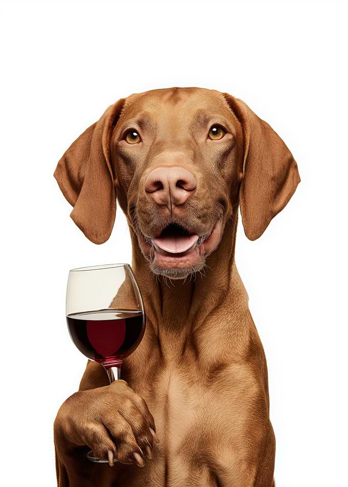 Vizsla dog with Wine Glass