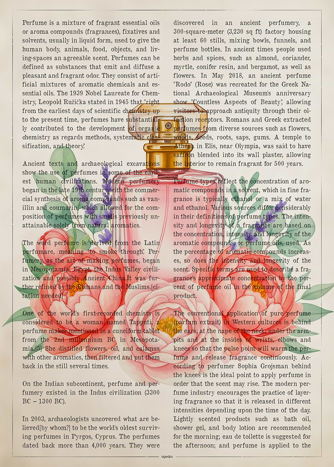 Perfume Bottle on Text Background