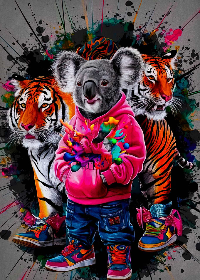 Koala with Tigers in Streetwear Style