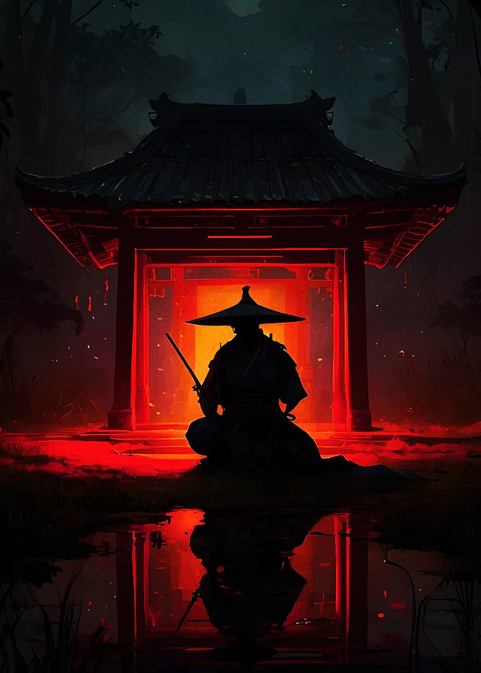 Samurai in Red Temple