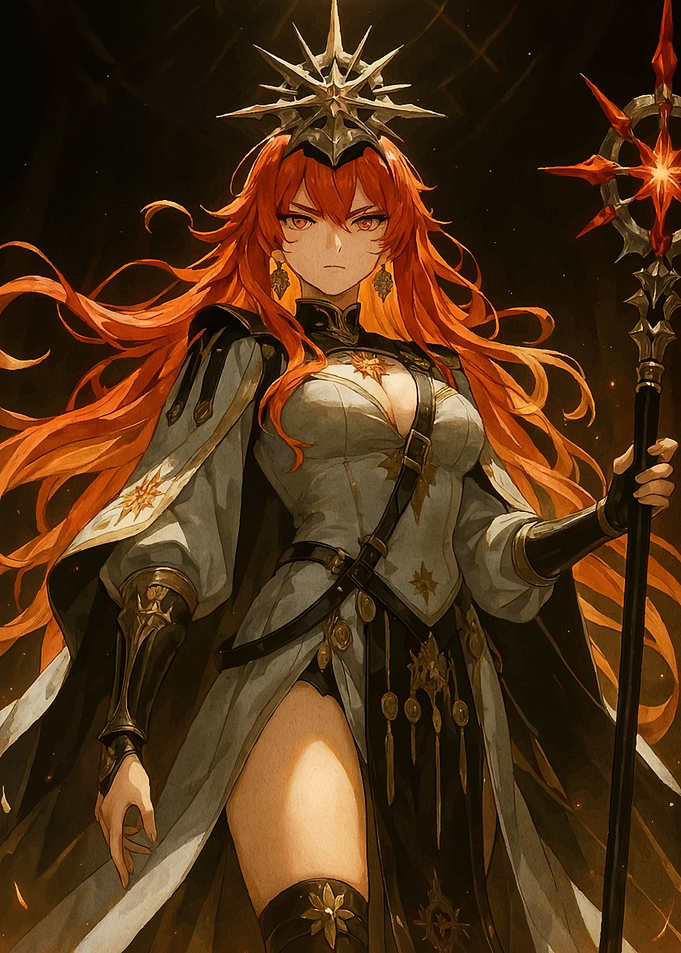 Red-haired sorceress staff crown