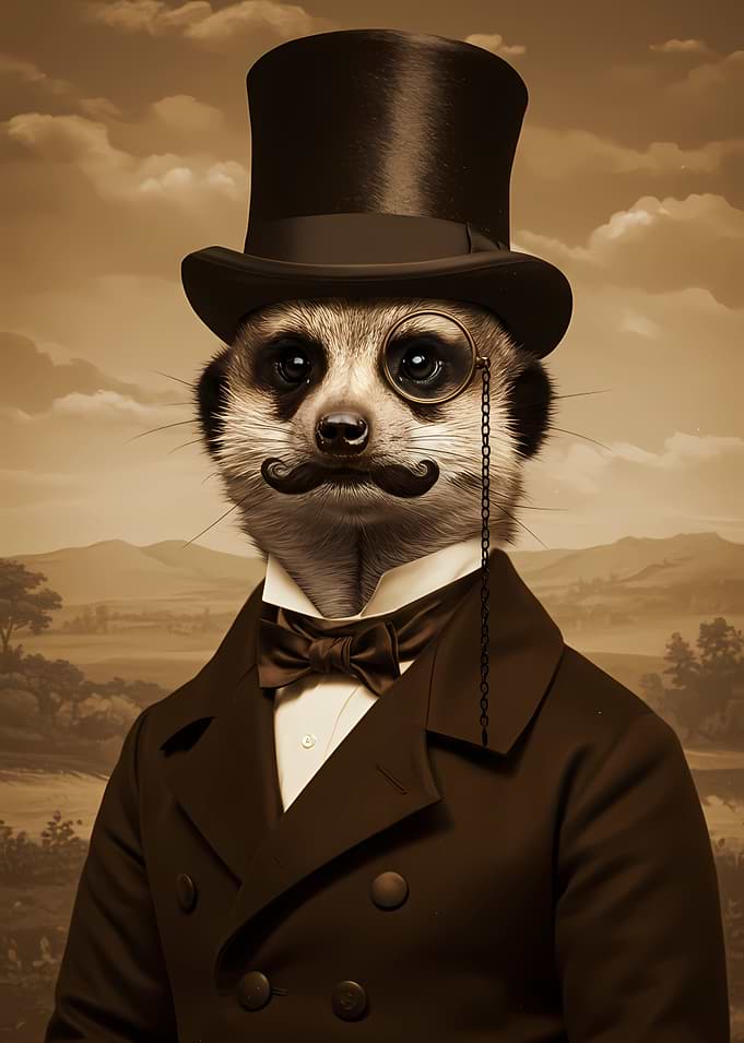 Dapper Meerkat Portrait in Sepia Tones