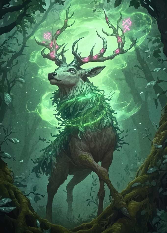 Mystical Forest Deer Glowing Runes