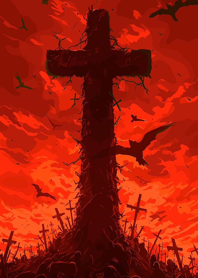 Red Cemetery with Large Cross