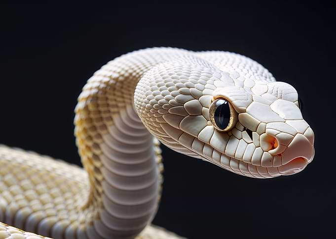 Albino Snake Portrait on Black Background