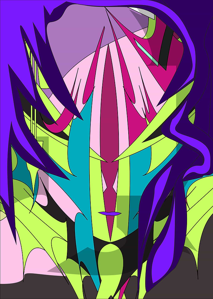 Abstract Face with Purple Hair