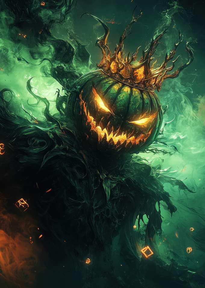 Pumpkin King with Crown in Green Mist
