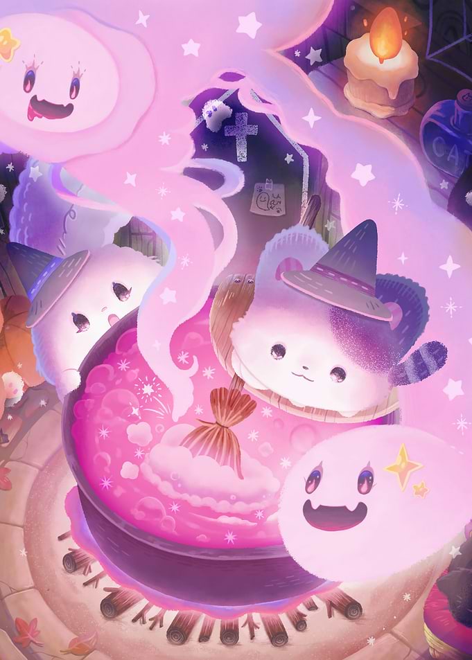 Cute Halloween Witch's Brew Illustration