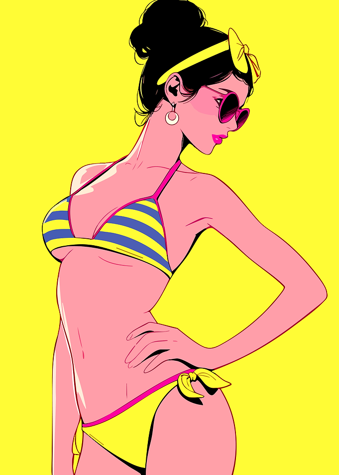 Woman in Bikini with Yellow Background