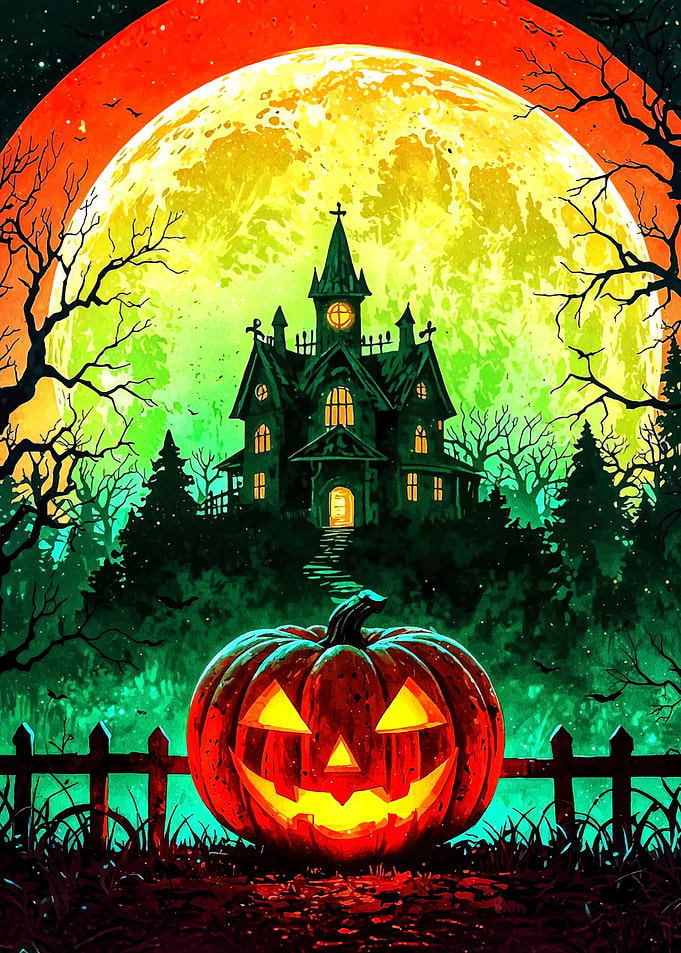 Halloween Night: Haunted House and Pumpkin