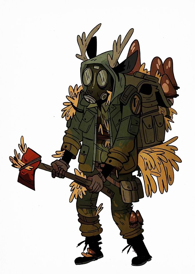 Post-Apocalyptic Character with Axe and Gasmask