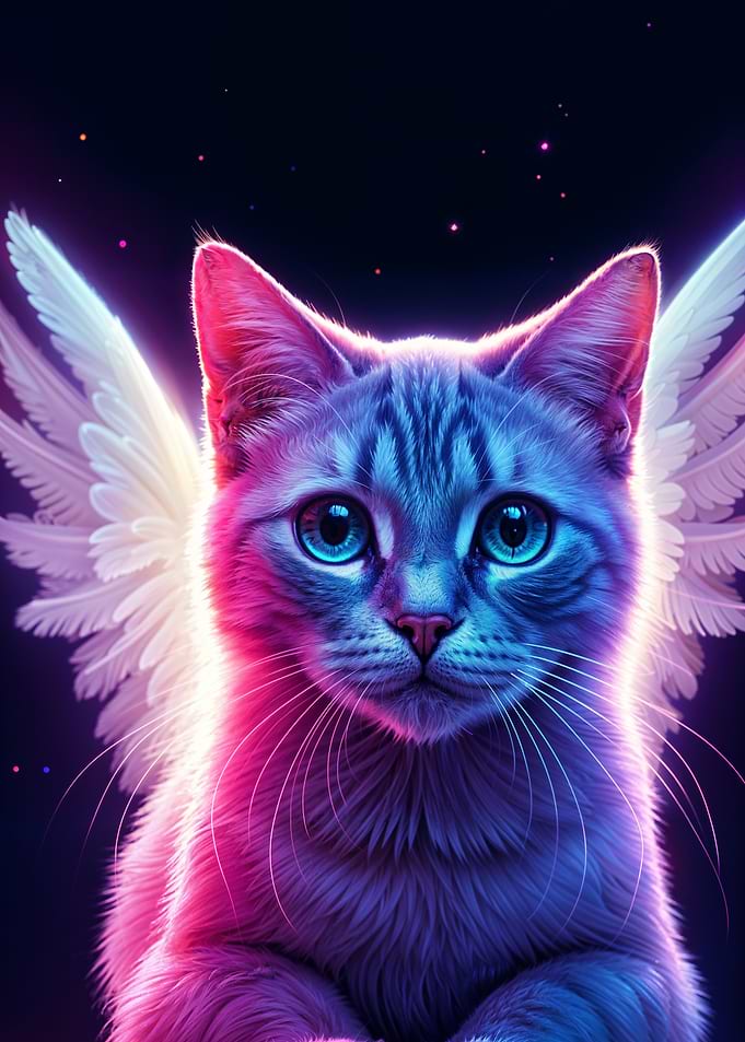Neon Angel Cat Portrait