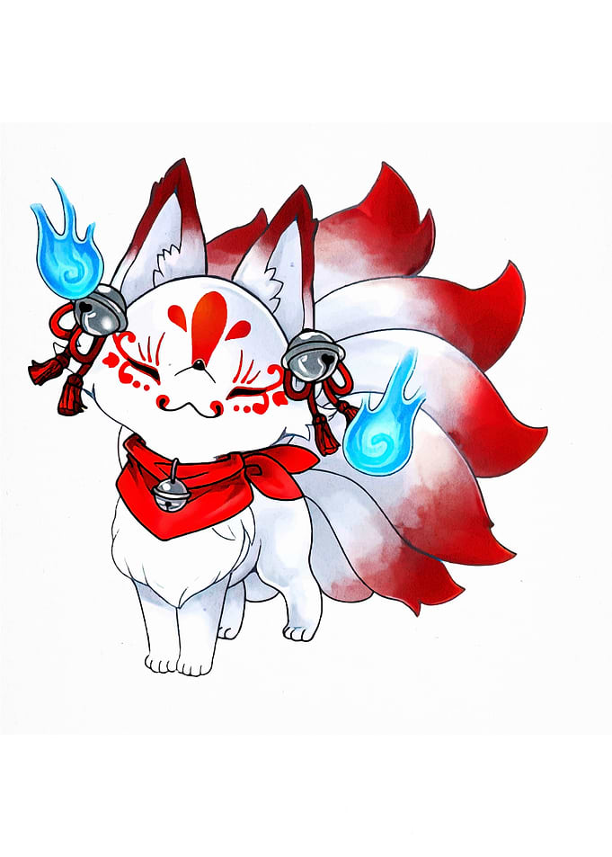 Cute Nine-Tailed Fox Illustration