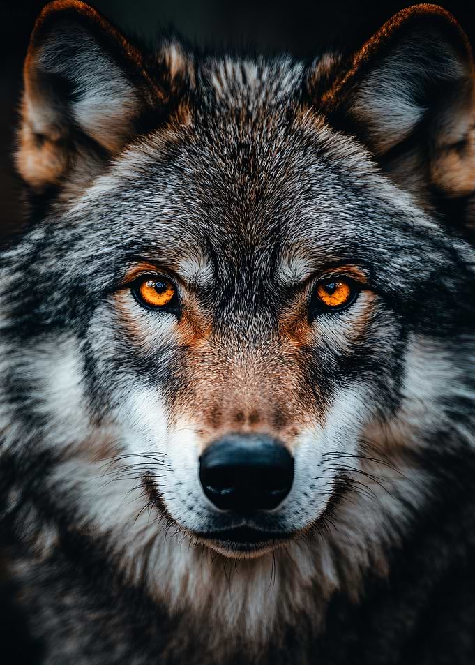 Intense Wolf Portrait with Glowing Eyes