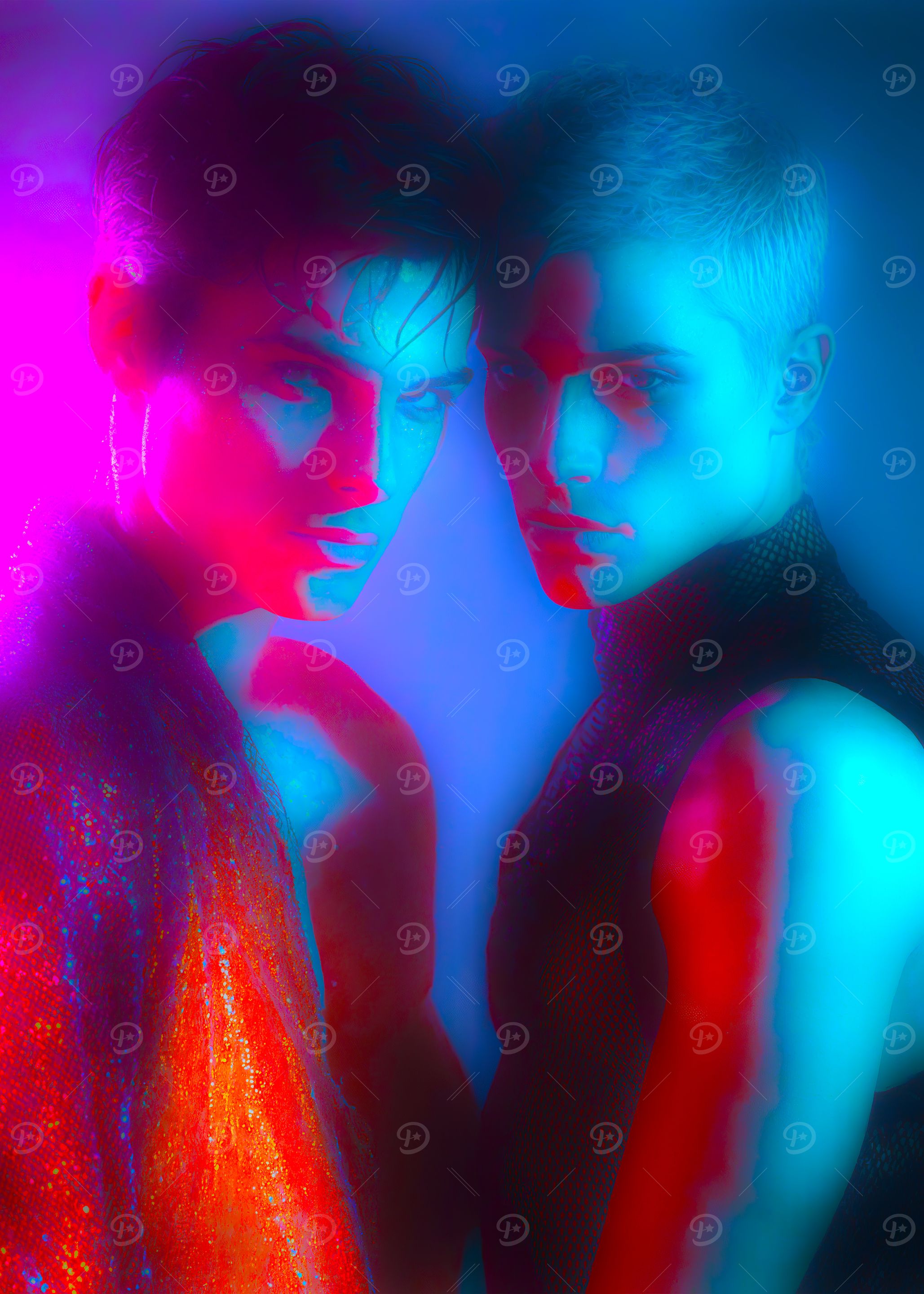 Two Gay Men in Neon Lighting