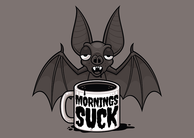 Mornings Suck Sleepy Vampire Bat Coffee Humor